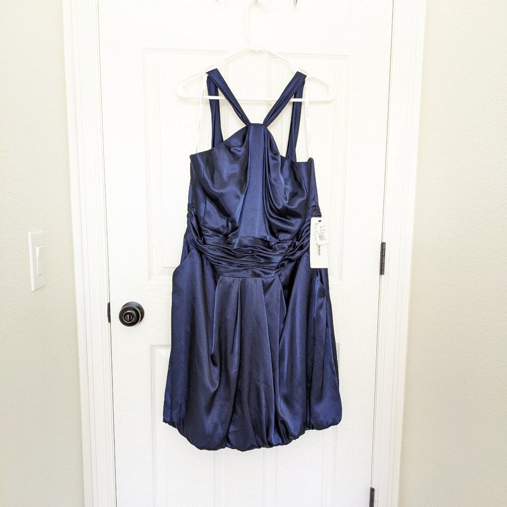 David's Bridal Prom/Bridesmaid Y Neck Charmeuse Mini Dress in Marine NWT